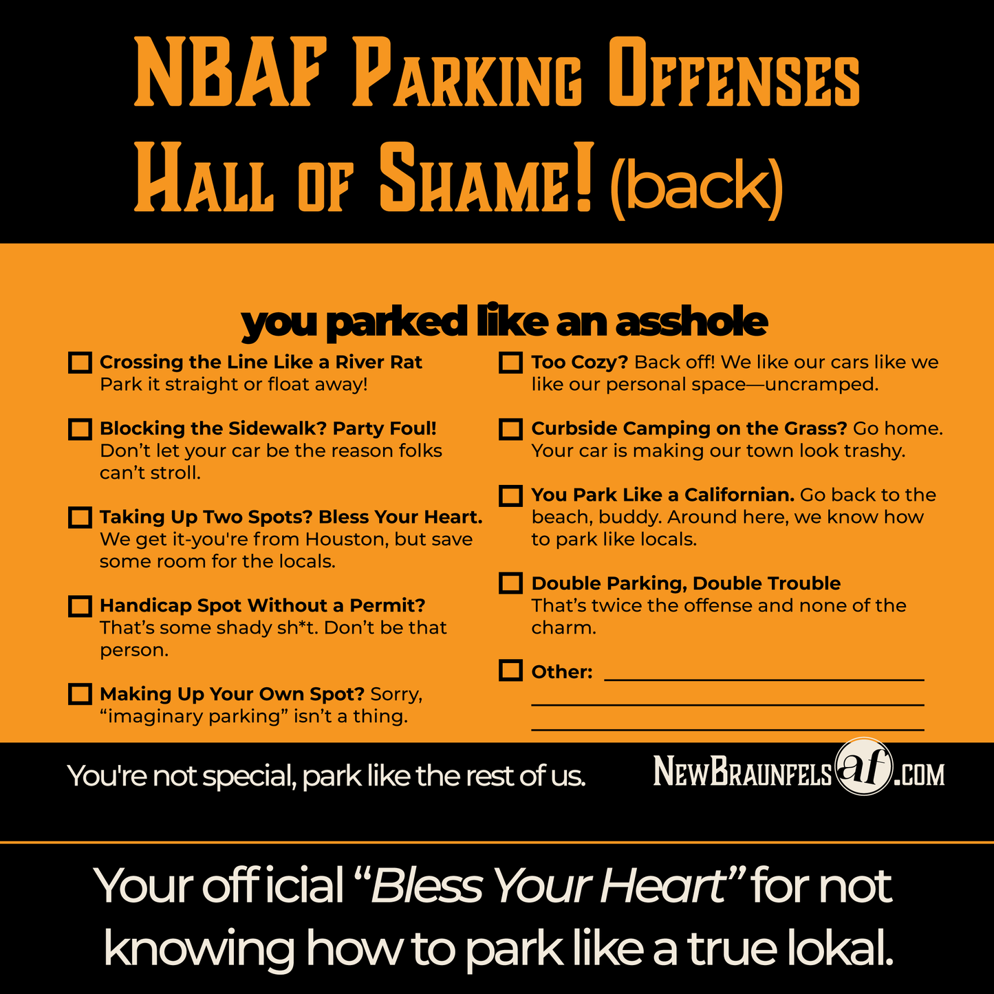 NBAF Parking Offenses Hall of Shame!